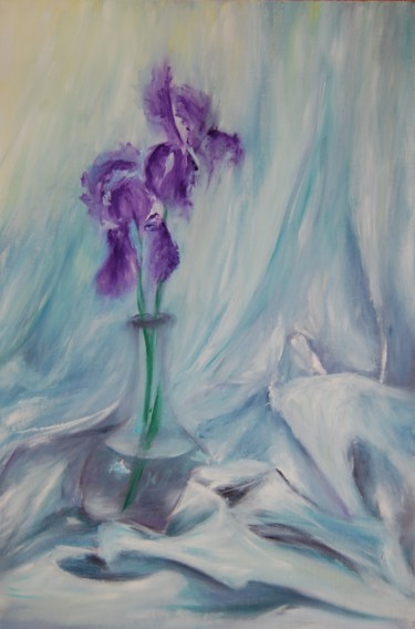 Painting titled "Iris" by Estelle Darve, Original Artwork, Oil Mounted on Other rigid panel