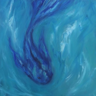 Malerei mit dem Titel "poisson bleu" von Estelle Darve, Original-Kunstwerk, Öl