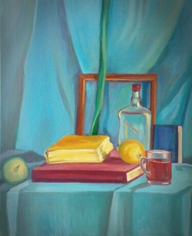 Painting titled "Still life with boo…" by Estera B., Original Artwork, Acrylic