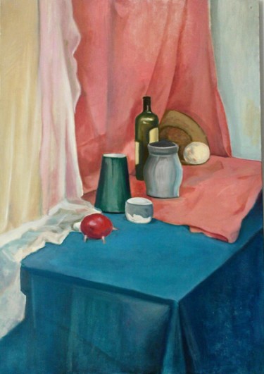 Painting titled "Still life with bot…" by Estera B., Original Artwork, Oil