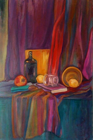 Painting titled "Still life with app…" by Estera B., Original Artwork, Oil