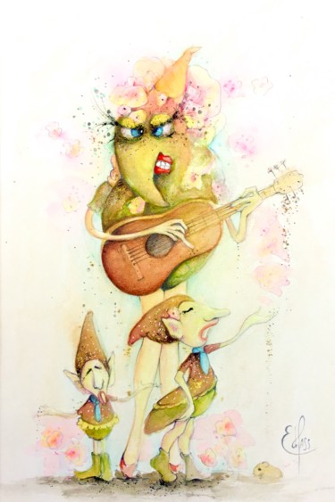 Dessin intitulée "Les chanteurs lyriq…" par Ester De Pass, Œuvre d'art originale, Aquarelle