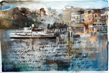 Schilderij getiteld "Lettera da Bellagio" door Ester Negretti, Origineel Kunstwerk