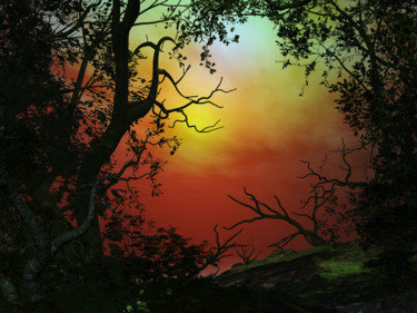 Digital Arts titled "Sunset in the Woods" by Angel Estevez, Original Artwork, 2D Digital Work
