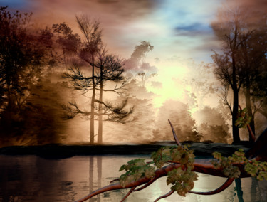 Digital Arts titled "Woods and Lake" by Angel Estevez, Original Artwork, 2D Digital Work