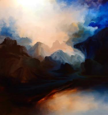 Digital Arts titled "Sunset in the mount…" by Angel Estevez, Original Artwork, Digital Painting