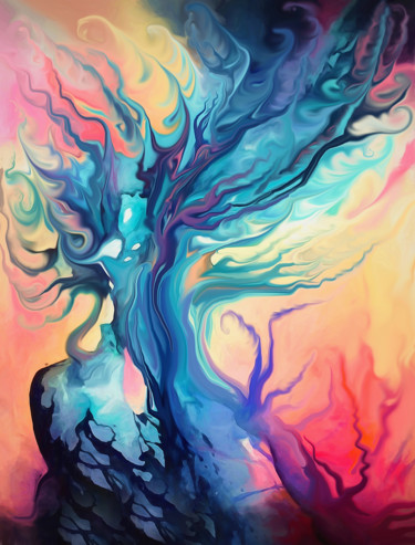 Digital Arts titled "Surreal Tree" by Angel Estevez, Original Artwork, Digital Painting