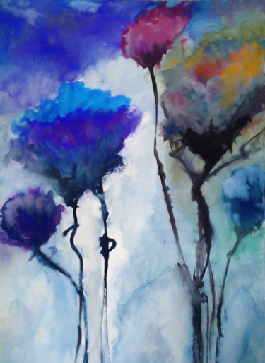 Malerei mit dem Titel "Floral" von Angel Estevez, Original-Kunstwerk, Aquarell