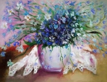 Painting titled "Vase of Flowers" by Angel Estevez, Original Artwork, Oil