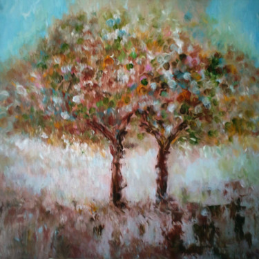 Painting titled "Autumnal Trees" by Angel Estevez, Original Artwork, Acrylic