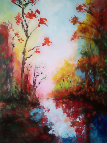 Painting titled "Autumnal landscape" by Angel Estevez, Original Artwork, Acrylic