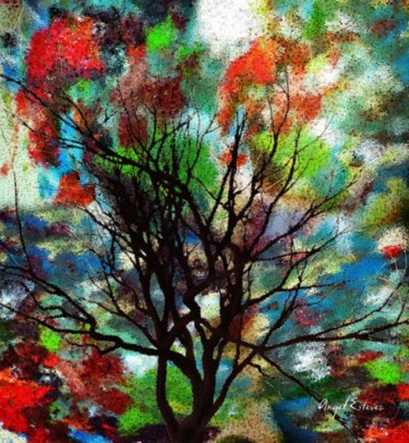 Digitale Kunst getiteld "Tree in the autumn" door Angel Estevez, Origineel Kunstwerk, Digitaal Schilderwerk