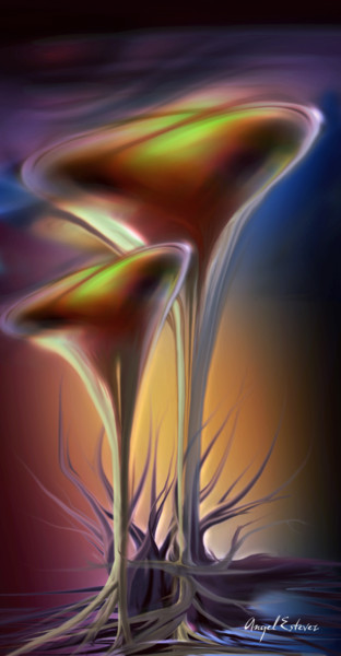 Digital Arts titled "Surreal tulips" by Angel Estevez, Original Artwork, Digital Painting
