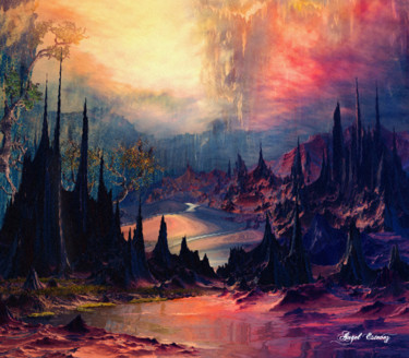 Digital Arts titled "Outlandish peaks an…" by Angel Estevez, Original Artwork, Digital Painting