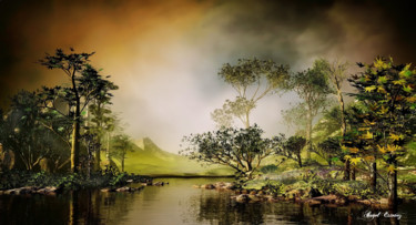 Arts numériques intitulée "Serene lake" par Angel Estevez, Œuvre d'art originale, Modélisation 3D