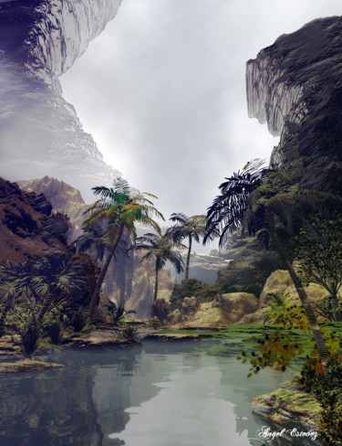 Digital Arts titled "Little tropical lake" by Angel Estevez, Original Artwork, 3D Modeling