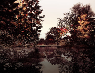 Digital Arts titled "Autumnal lake" by Angel Estevez, Original Artwork, 3D Modeling