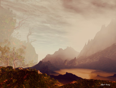 Digitale Kunst getiteld "Ancestral peaks" door Angel Estevez, Origineel Kunstwerk, 3D-modellering