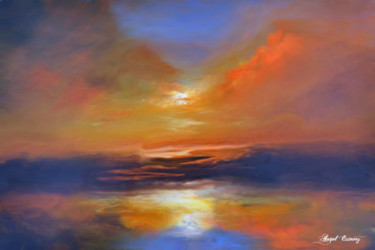 Digitale Kunst getiteld "Reddish clouds" door Angel Estevez, Origineel Kunstwerk, Digitaal Schilderwerk