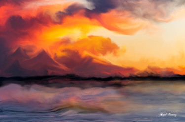 Arte digital titulada "Pôr do sol nas mont…" por Angel Estevez, Obra de arte original, Pintura Digital