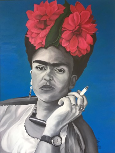 Painting titled "Portrait of Frida K…" by Estevi Rodríguez Hernández, Original Artwork, Oil