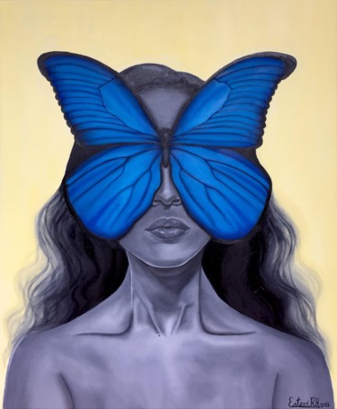 Painting titled "Blue Butterfly" by Estevi Rodríguez Hernández, Original Artwork, Oil