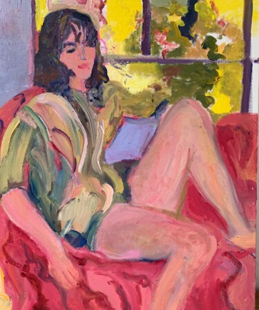 Painting titled "Girl Reading" by Esther Garcia Eder, Original Artwork, Oil