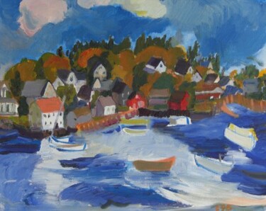 Painting titled "Small Harbor 2008" by Esther Garcia Eder, Original Artwork, Oil