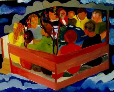 Painting titled "Family Dinner" by Esther Garcia Eder, Original Artwork, Oil