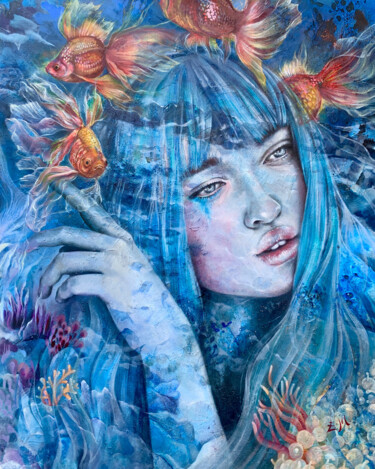 Картина под названием "Aqua I" - Esther Martínez, Подлинное произведение искусства, Масло