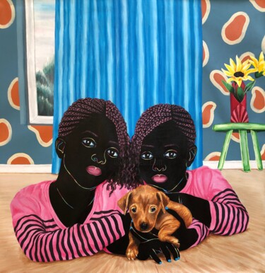 Malerei mit dem Titel "Furry friend I" von Esther Oyeyemi, Original-Kunstwerk, Acryl