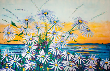 Painting titled "Daisies" by Esther Stenzler, Original Artwork, Acrylic