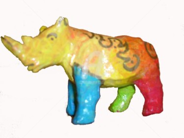 Sculpture intitulée "Rhinocéros" par Esther, Œuvre d'art originale