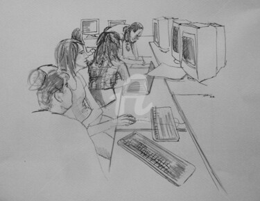 Drawing titled "Salle info" by Esther, Original Artwork