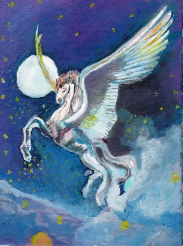 Malerei mit dem Titel "LA LICORNE" von Demoncheaux, Original-Kunstwerk, Öl