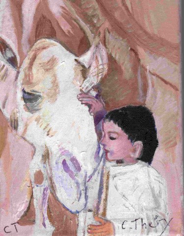 Peinture intitulée "L'ENFANT ET LE CHAM…" par Demoncheaux, Œuvre d'art originale, Huile