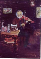 Painting titled "GRAND-PERE AU VIOLON" by Demoncheaux, Original Artwork