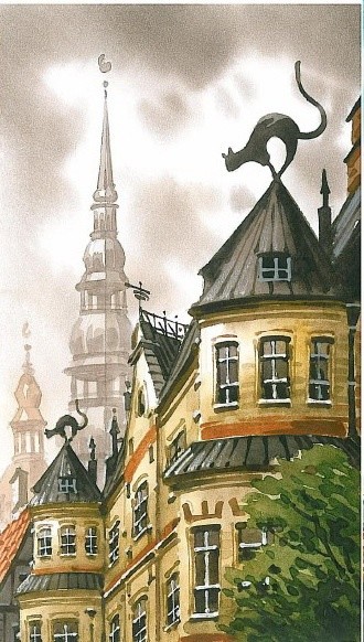 Картина под названием "old town" - Estilba, Подлинное произведение искусства, Масло