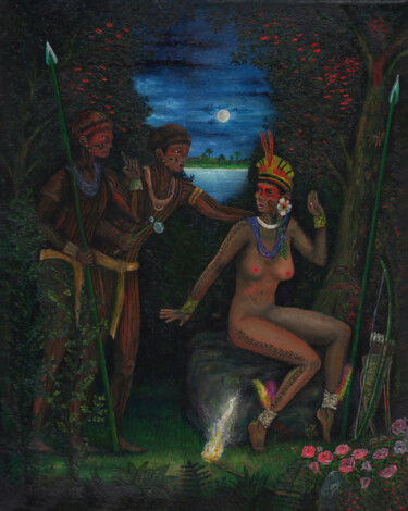Malerei mit dem Titel "A Lenda de Iara - t…" von Aldo Camargo, Original-Kunstwerk, Öl
