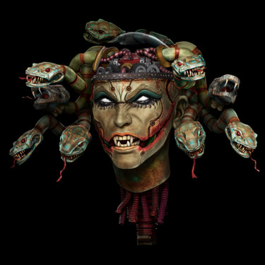 Arts numériques intitulée "Medusa Steampunk" par Torques, Œuvre d'art originale, Peinture numérique