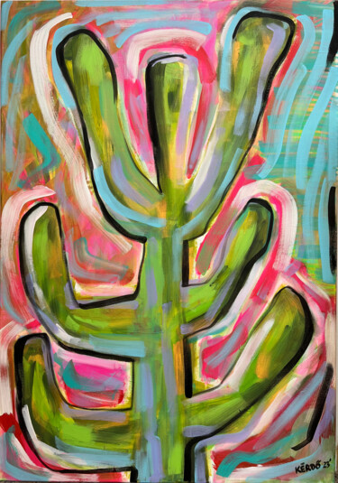 Картина под названием "Sunday Cactus" - Eszter Kerdö, Подлинное произведение искусства, Акрил Установлен на Деревянная рама…