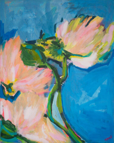 Schilderij getiteld "Berlin Flowers II" door Eszter Kerdö, Origineel Kunstwerk, Acryl Gemonteerd op Frame voor houten branca…
