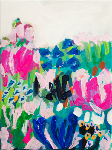 Картина под названием "Flowers Everywhere I" - Eszter Kerdö, Подлинное произведение искусства, Акрил Установлен на Деревянна…