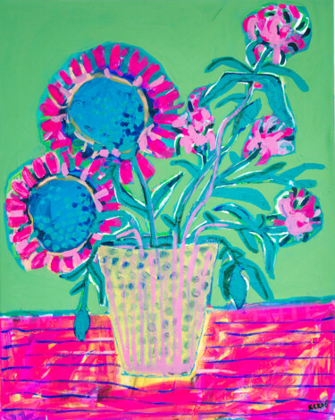 Painting titled "Flowers in a Vase" by Eszter Kerdö, Original Artwork, Acrylic Mounted on Wood Stretcher frame
