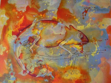 Peinture intitulée "caméléon" par Carole Louise Barbier, Œuvre d'art originale