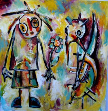 Peinture intitulée "jeune fille et l'oi…" par Carole Louise Barbier, Œuvre d'art originale