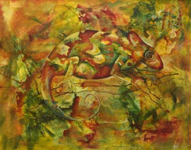 Pintura intitulada "caméléon" por Carole Louise Barbier, Obras de arte originais