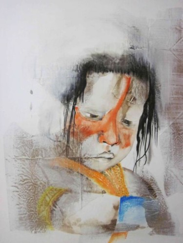 Ζωγραφική με τίτλο "Enfant d'Amazonie" από Carole Louise Barbier, Αυθεντικά έργα τέχνης