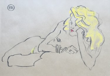 A755 Ambre - blond girl lying 01 Dessin intitulée "A755 Ambre - blond…" par Etienne Bonnet, Œuvre d'art originale, Craie