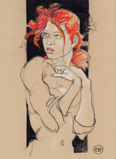 Zeichnungen mit dem Titel "A556 Marianne" von Etienne Bonnet, Original-Kunstwerk, Pastell